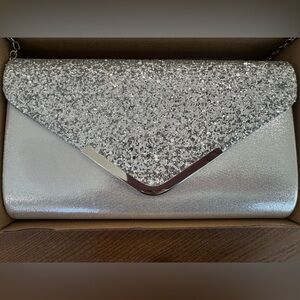 Rhinestones, Silver, Sparkling Evening Bag Clutch Purse with Necklace & Bracelet